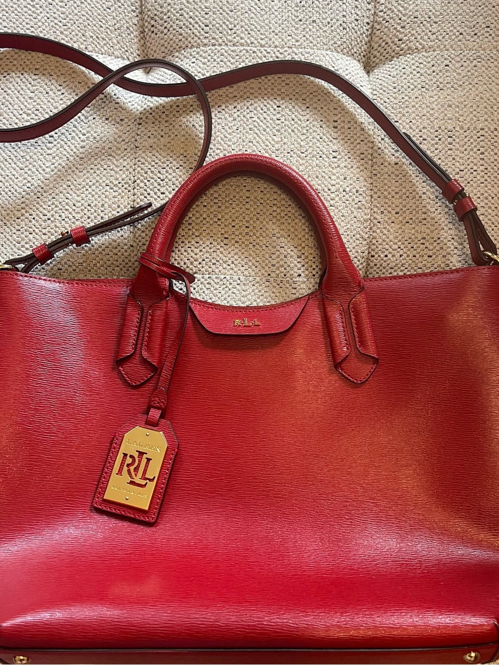 Ralph Lauren Red Leather Tote with Top Handles